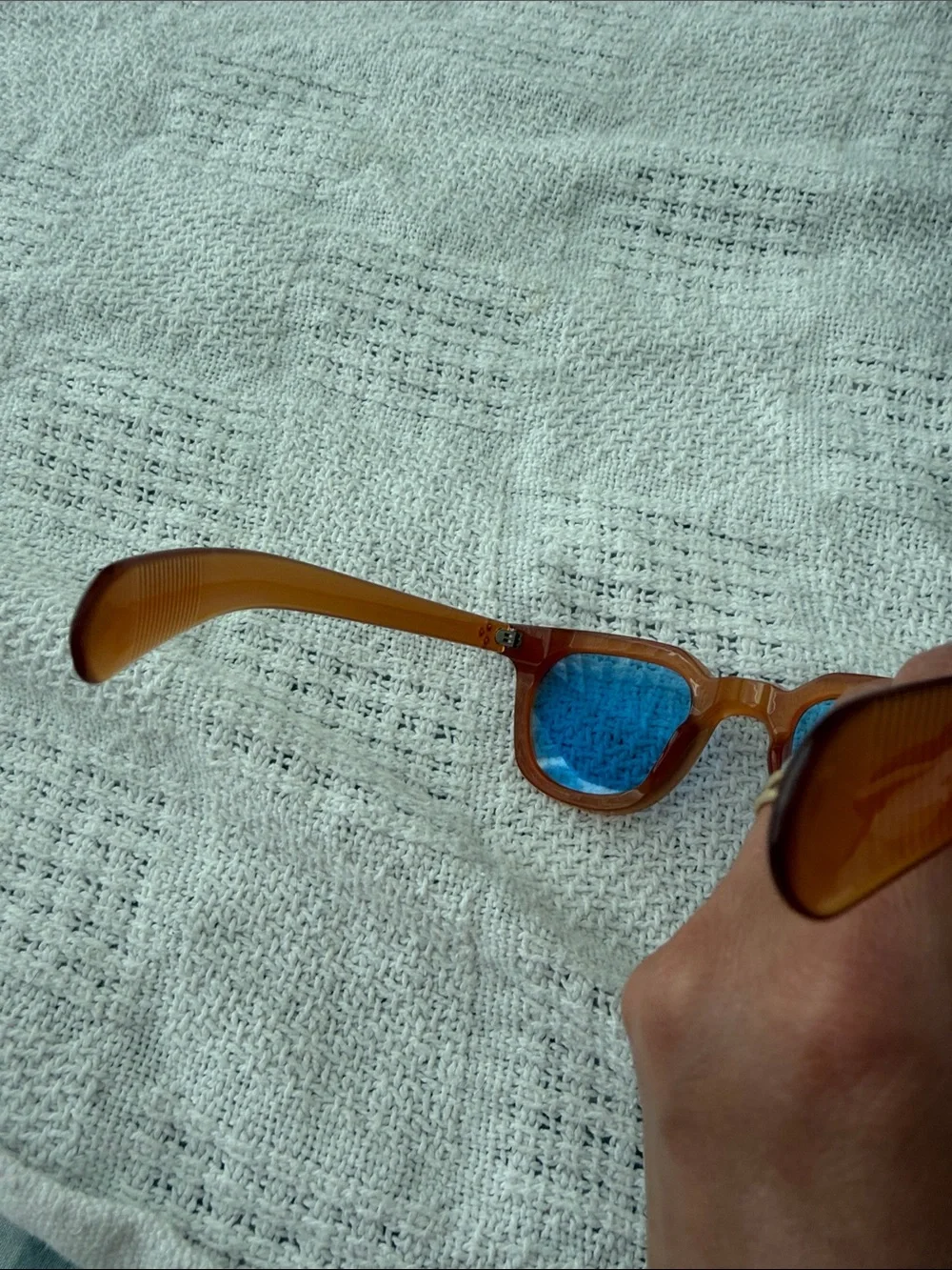 Men's Brown Frame Sunglasses with Blue Lenses